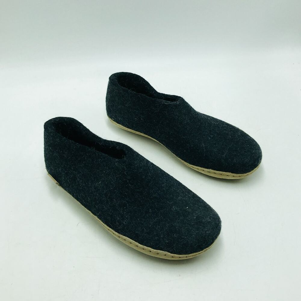 Glerups Shoe Slipper Felt Wool Leather Sole Black EU 40 Women's 9.5 Men's 7-7.5